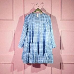 Ghospell Southern Hemisphere Blue Plaid Babydoll Dress SZ Small